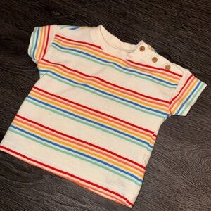 🌈 Colorful Rainbow Striped Kids Retro Button Shoulder T-Shirt Baby 6-12 Tee